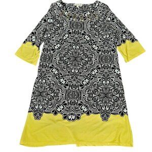 Haani Black & Yellow Printed Dress With Metal Detail Womens 1X